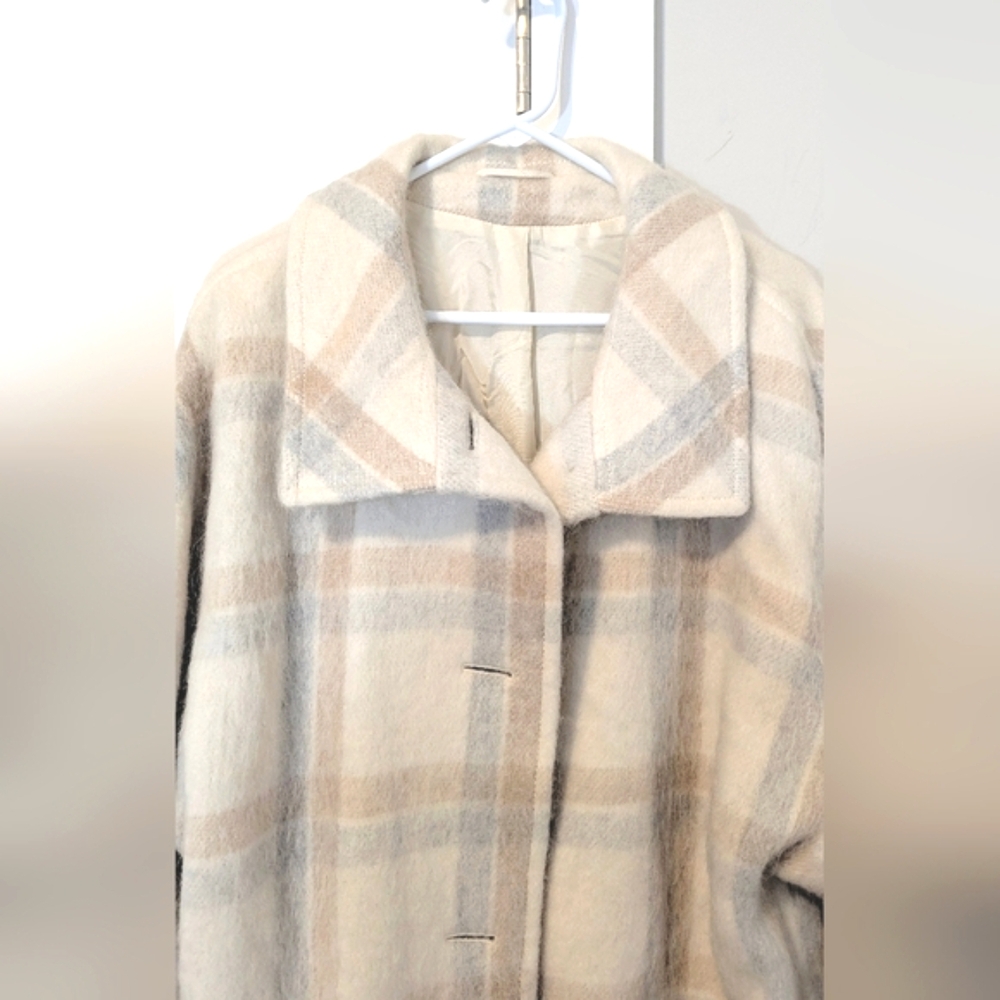 Fordan Vintage Wool Coat Mohair German Designer Beige Ivory Neutral Plaid Unique - Picture 13 of 13